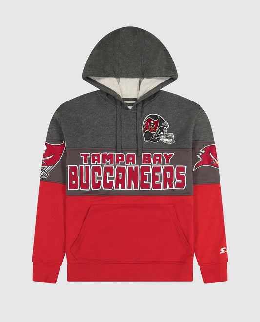 Front View of Starter Grey And Red Tampa Bay Buccaneers Pullover Hoodie | STR TAMPA BAY BUCCANEERS GREY AND RED