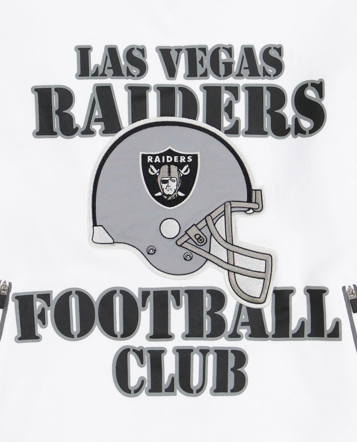 Side View of Starter White Las Vegas Raiders Crew Neck Sweatshirt With Zip Pockets | STR LAS VEGAS RAIDERS WHITE