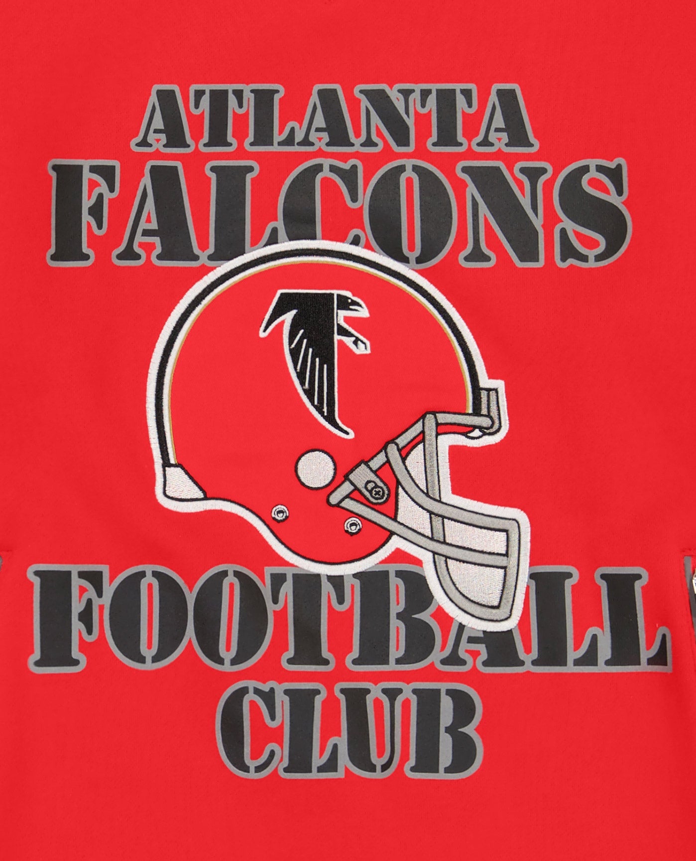 Side View of Starter Red Atlanta Falcons Crew Neck Sweatshirt With Zip Pockets | STR ATLANTA FALCONS RED