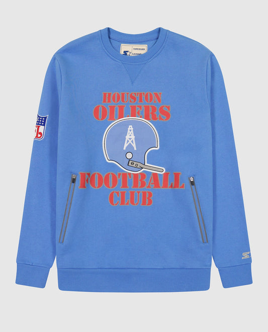 Front View of Starter Light Blue Houston Oilers Crew Neck Sweatshirt With Zip Pockets | STR HOUSTON OILERS LIGHT BLUE