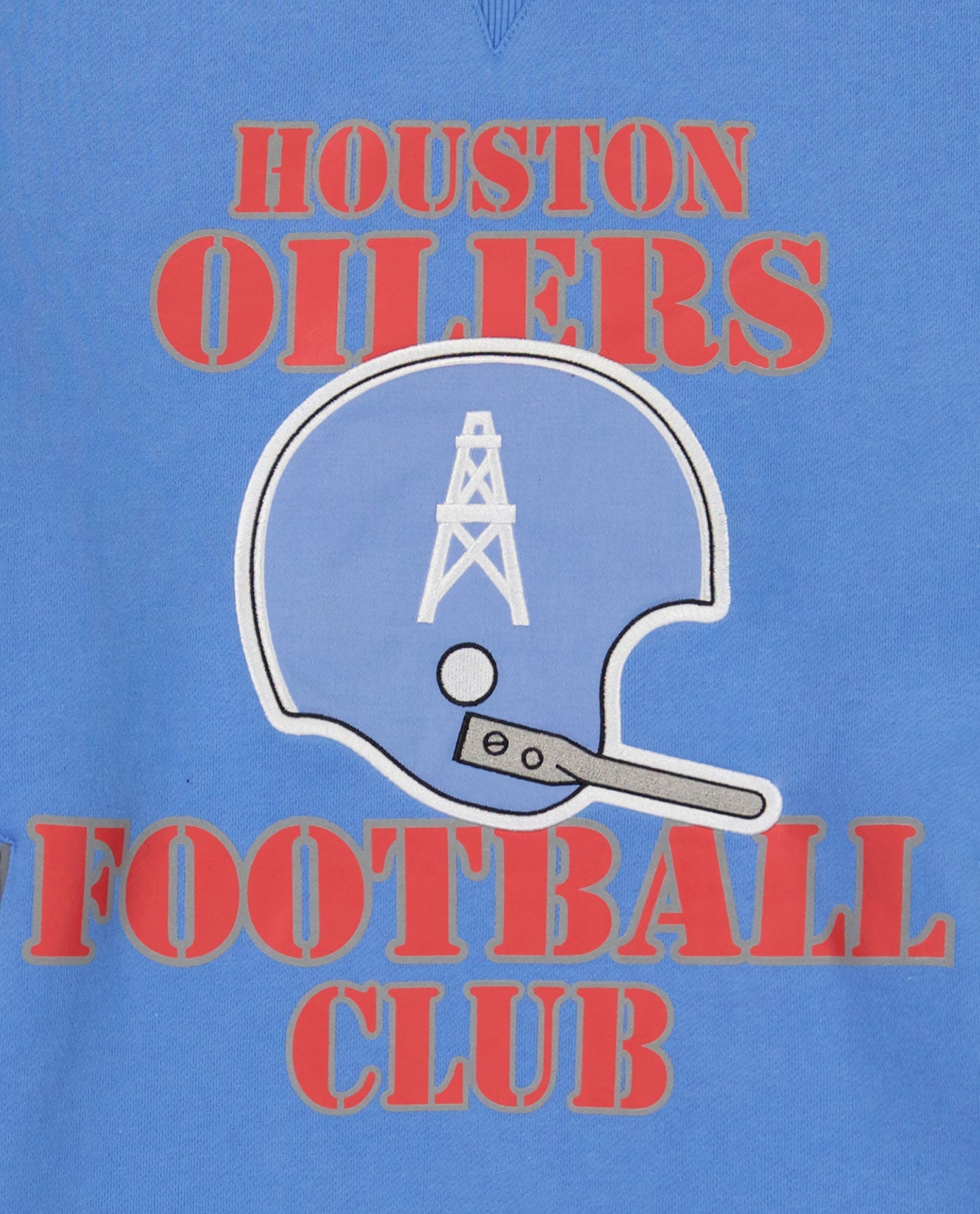 Side View of Starter Light Blue Houston Oilers Crew Neck Sweatshirt With Zip Pockets | STR HOUSTON OILERS LIGHT BLUE