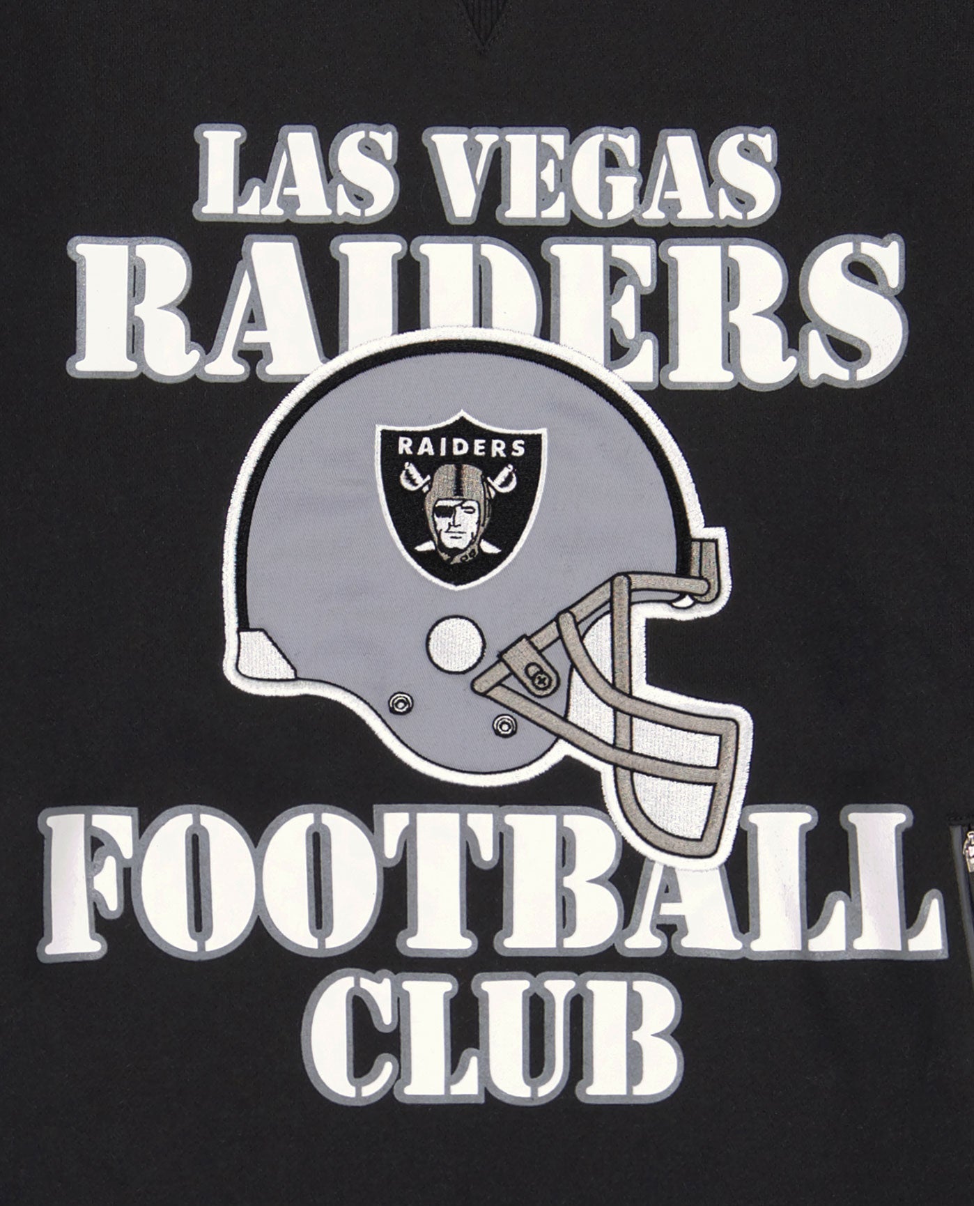 Side View of Starter Black Las Vegas Raiders Crew Neck Sweatshirt With Zip Pockets | STR LAS VEGAS RAIDERS BLACK