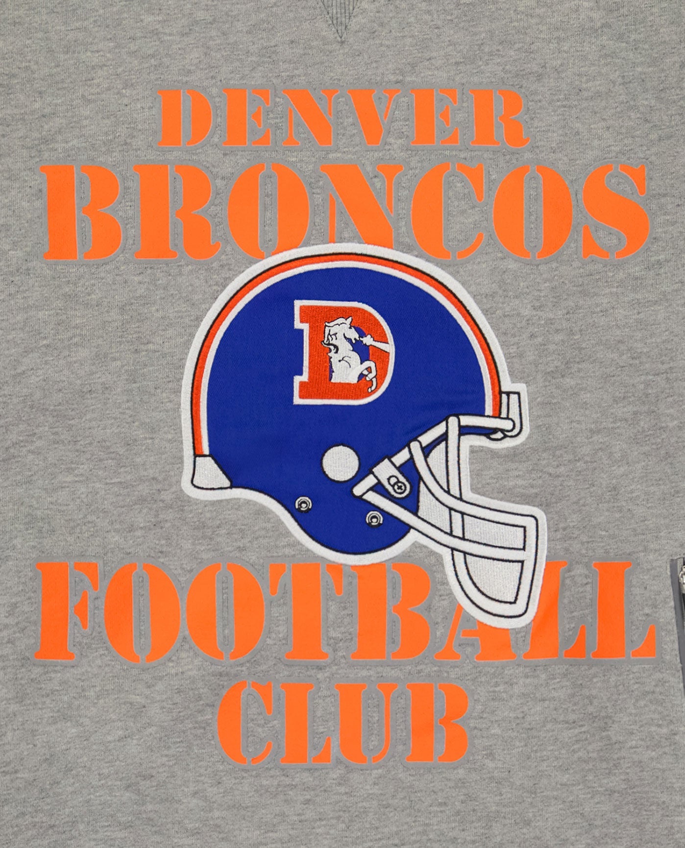 Side View of Starter Heather Grey Denver Broncos Crew Neck Sweatshirt With Zip Pockets | STR DENVER BRONCOS HEATHER GREY