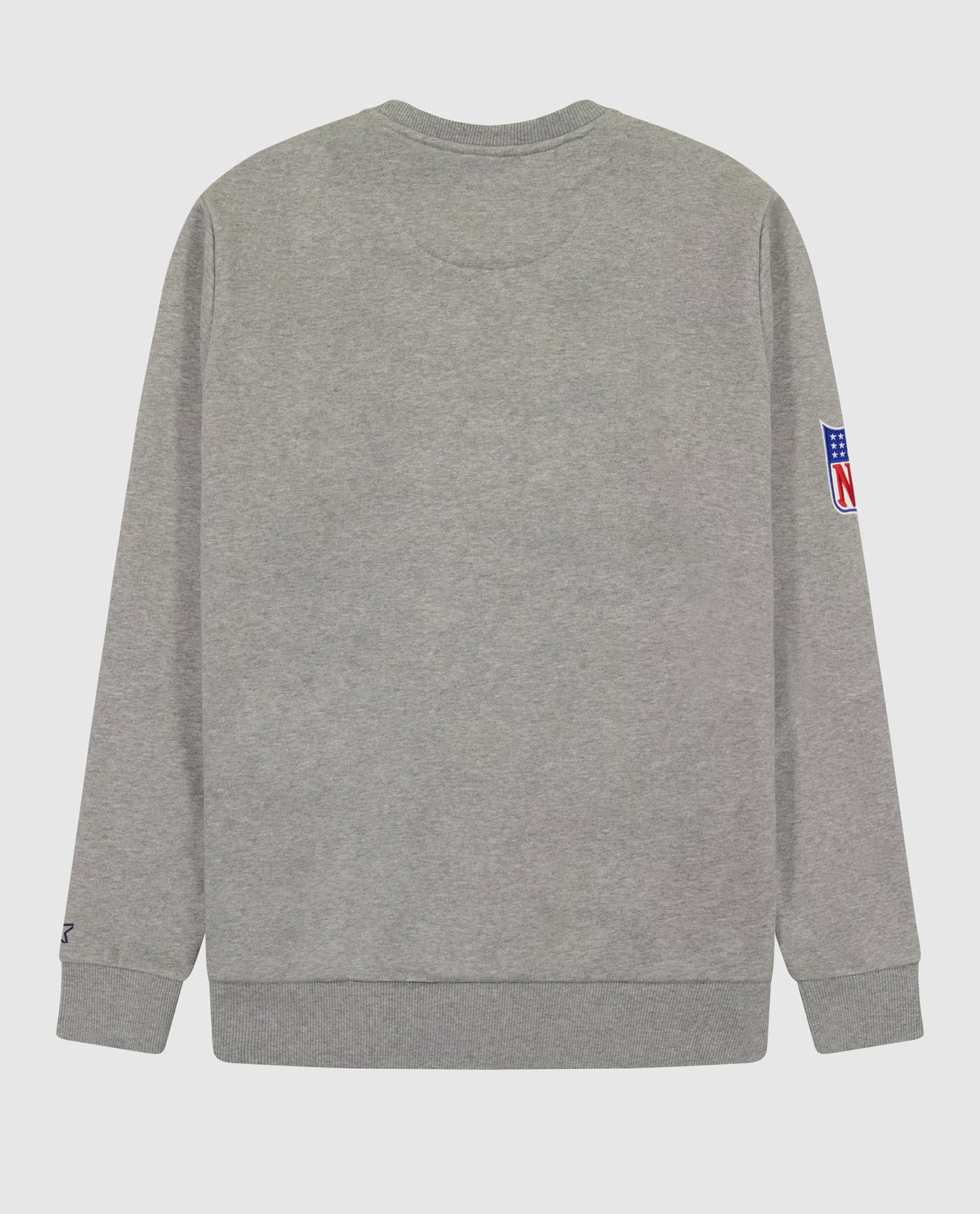 Back View of Starter Heather Grey New York Giants Crew Neck Sweatshirt With Zip Pockets | STR NEW YORK GIANTS HEATHER GREY