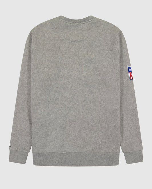 Back View of Starter Heather Grey New York Giants Crew Neck Sweatshirt With Zip Pockets | STR NEW YORK GIANTS HEATHER GREY