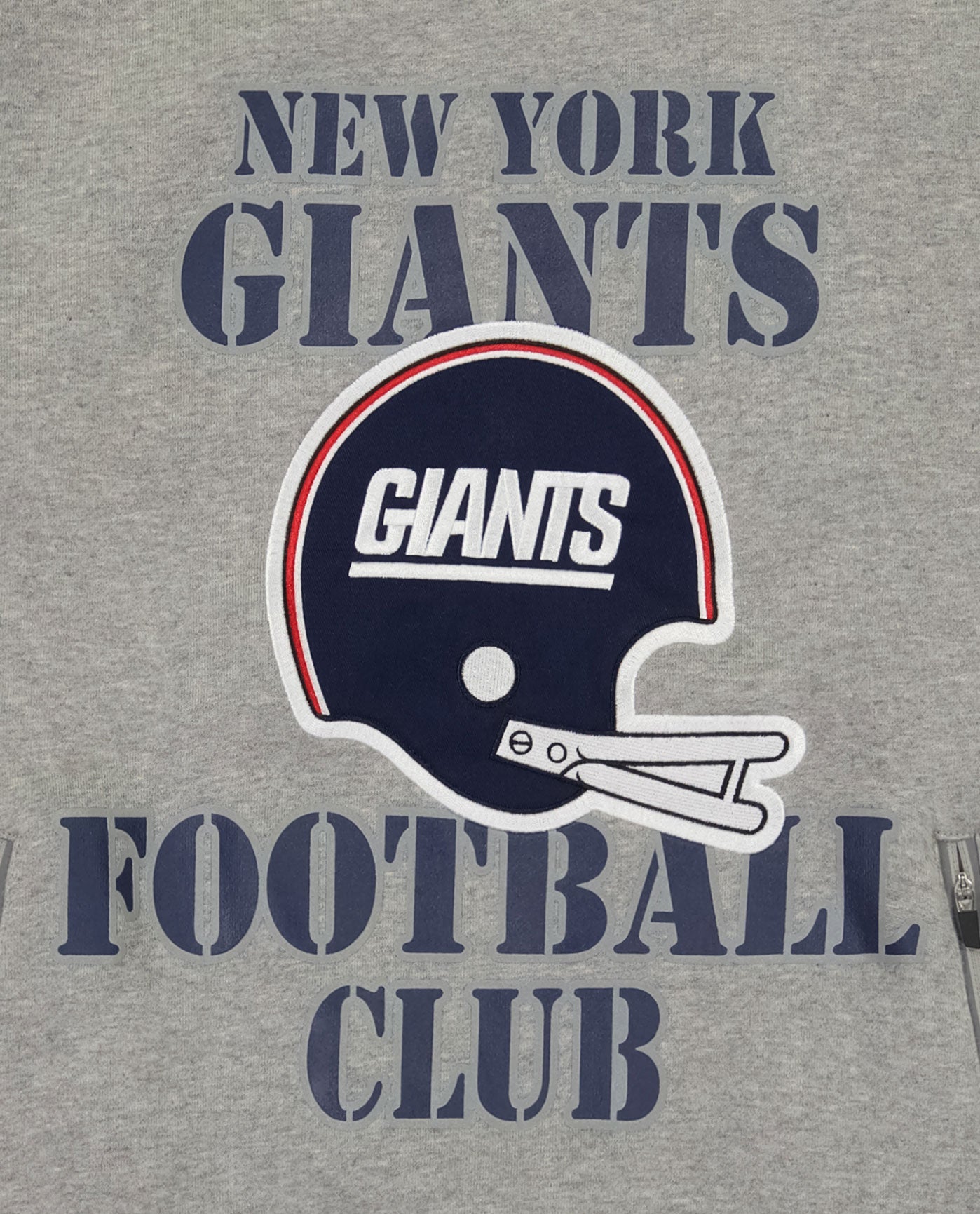 Side View of Starter Heather Grey New York Giants Crew Neck Sweatshirt With Zip Pockets | STR NEW YORK GIANTS HEATHER GREY