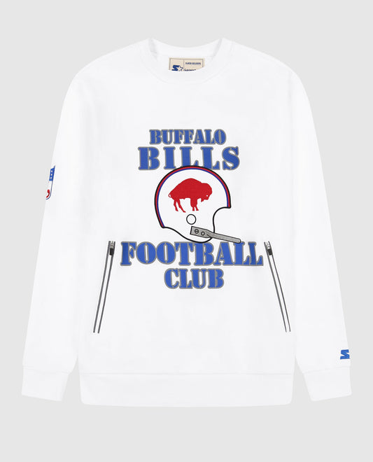 Front View of Starter White Buffalo Bills Crew Neck Sweatshirt With Zip Pockets | STR BUFFALO BILLS WHITE