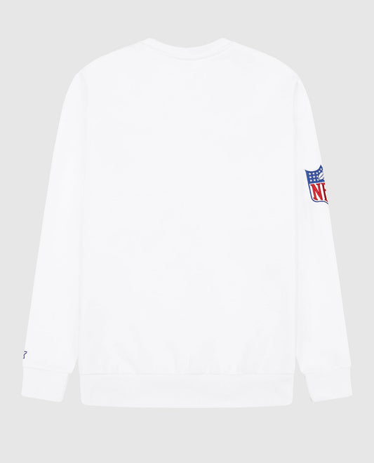 Back View of Starter White Buffalo Bills Crew Neck Sweatshirt With Zip Pockets | STR BUFFALO BILLS WHITE