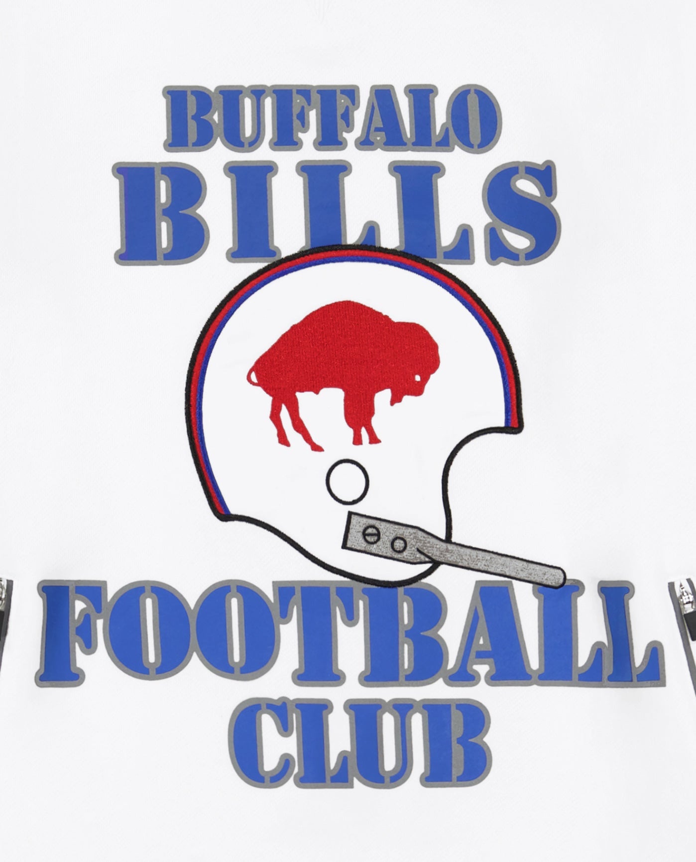 Side View of Starter White Buffalo Bills Crew Neck Sweatshirt With Zip Pockets | STR BUFFALO BILLS WHITE