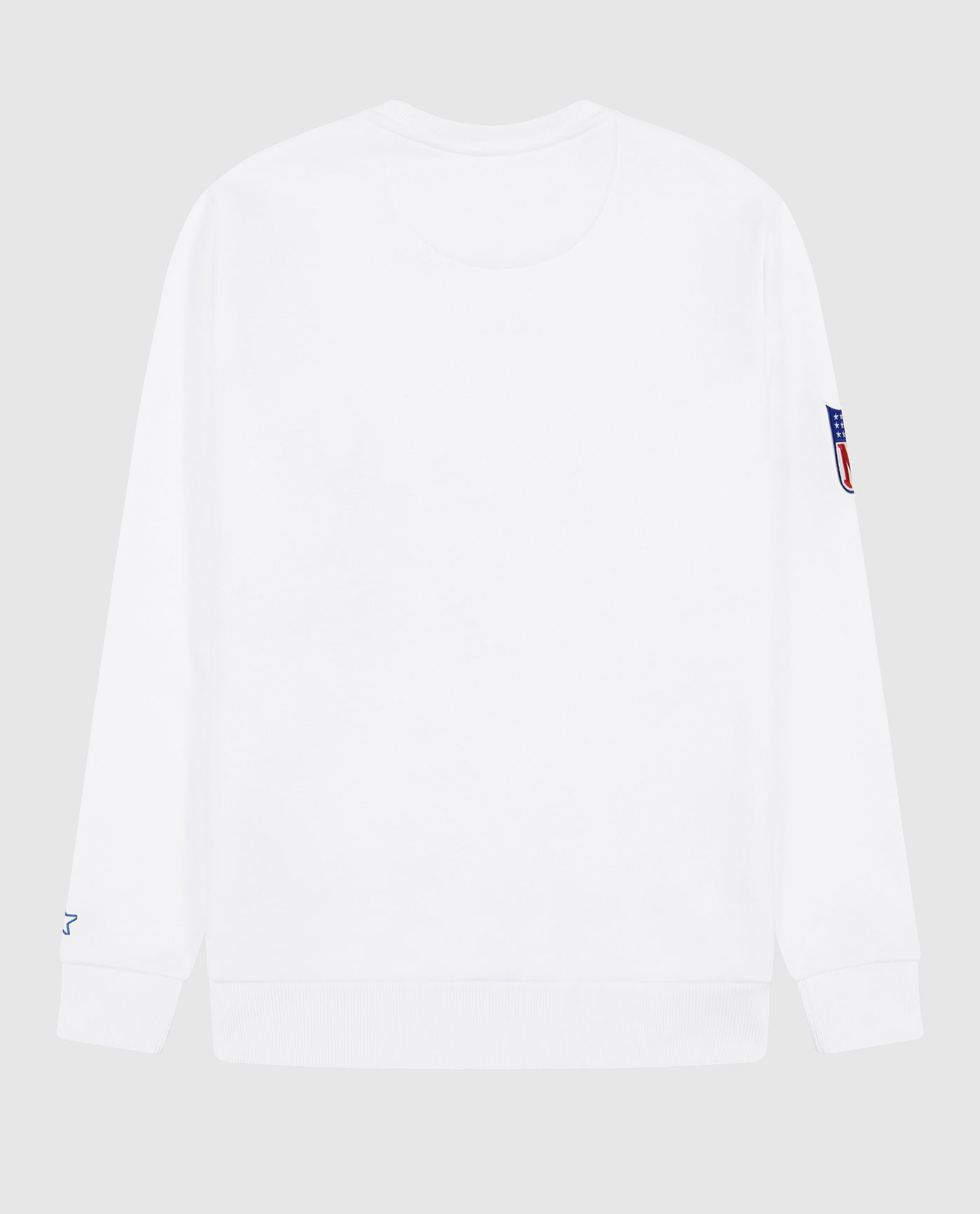 Back View of Starter White Los Angeles Chargers Crew Neck Sweatshirt With Zip Pockets | STR LOS ANGELES CHARGERS WHITE