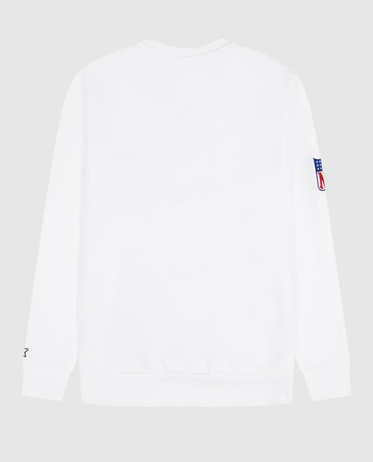 Back View of Starter White New York Giants Crew Neck Sweatshirt With Zip Pockets | STR NEW YORK GIANTS WHITE