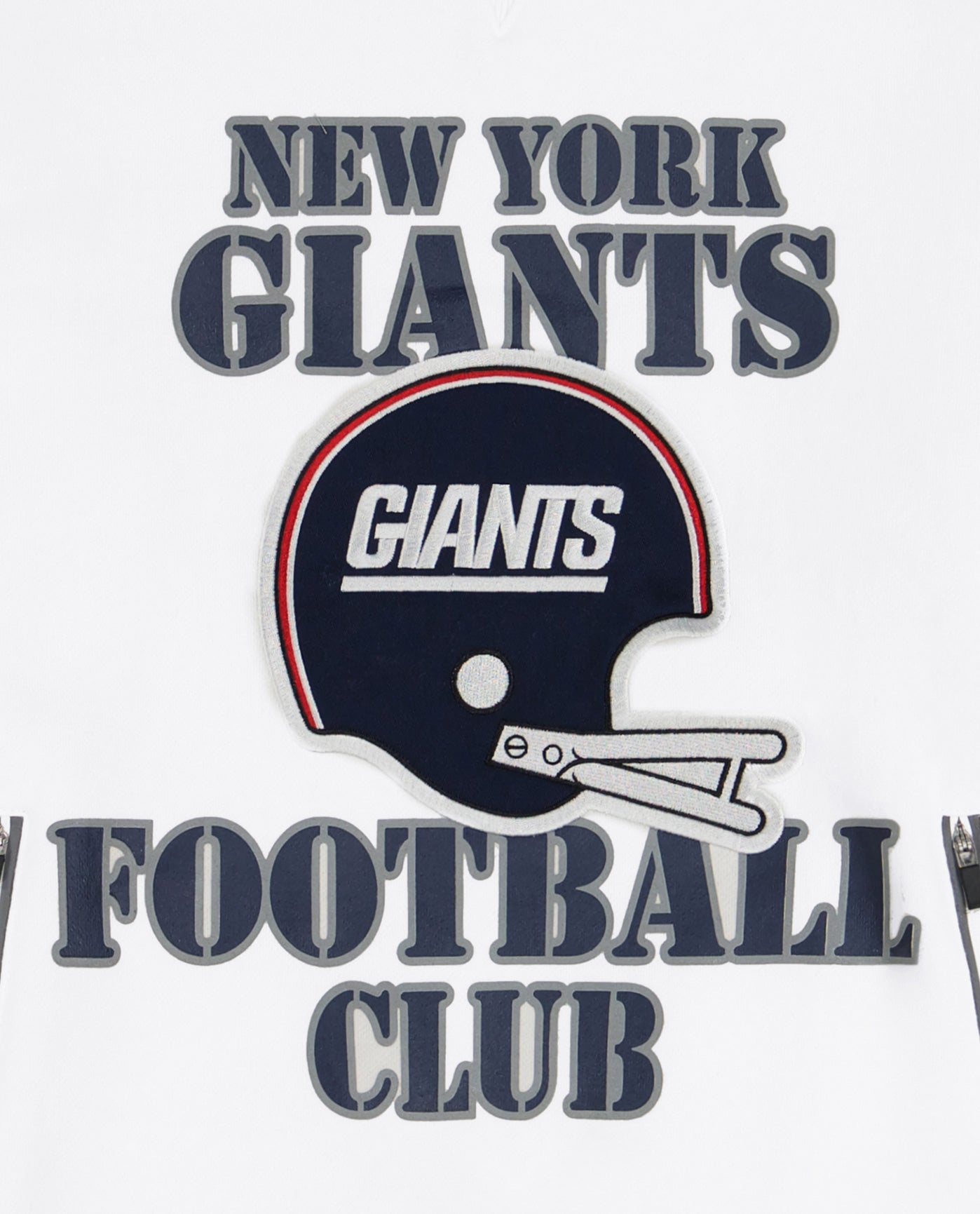 Side View of Starter White New York Giants Crew Neck Sweatshirt With Zip Pockets | STR NEW YORK GIANTS WHITE