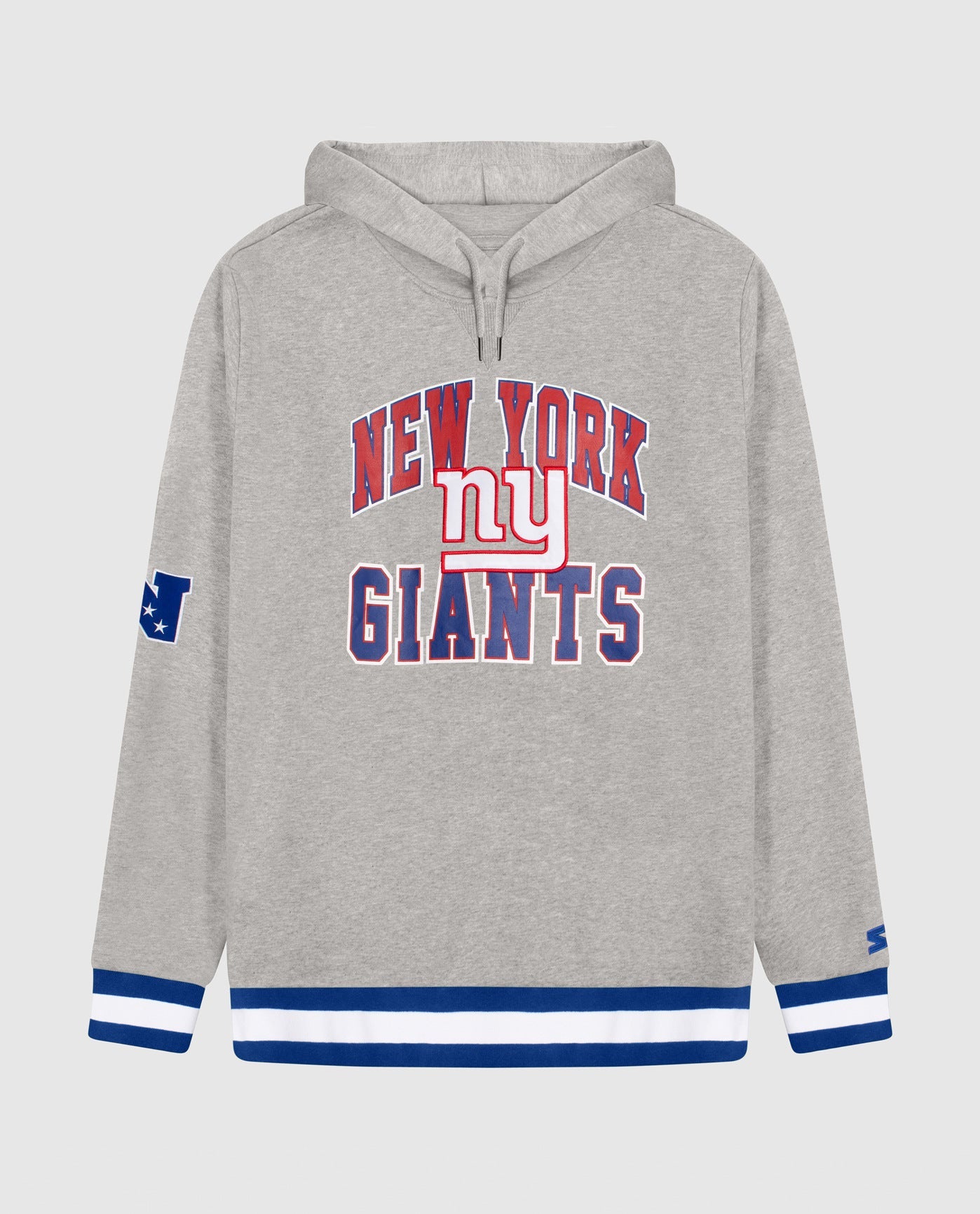 Front View of Starter Grey New York Giants Knit Hoodie Starter Sweatshirt | STR NEW YORK GIANTS HEATHER GREY