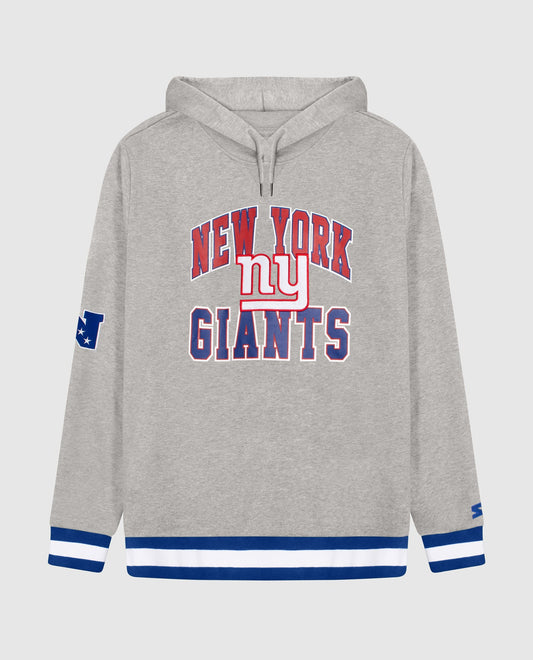 Front View of Starter Grey New York Giants Knit Hoodie Starter Sweatshirt | STR NEW YORK GIANTS HEATHER GREY