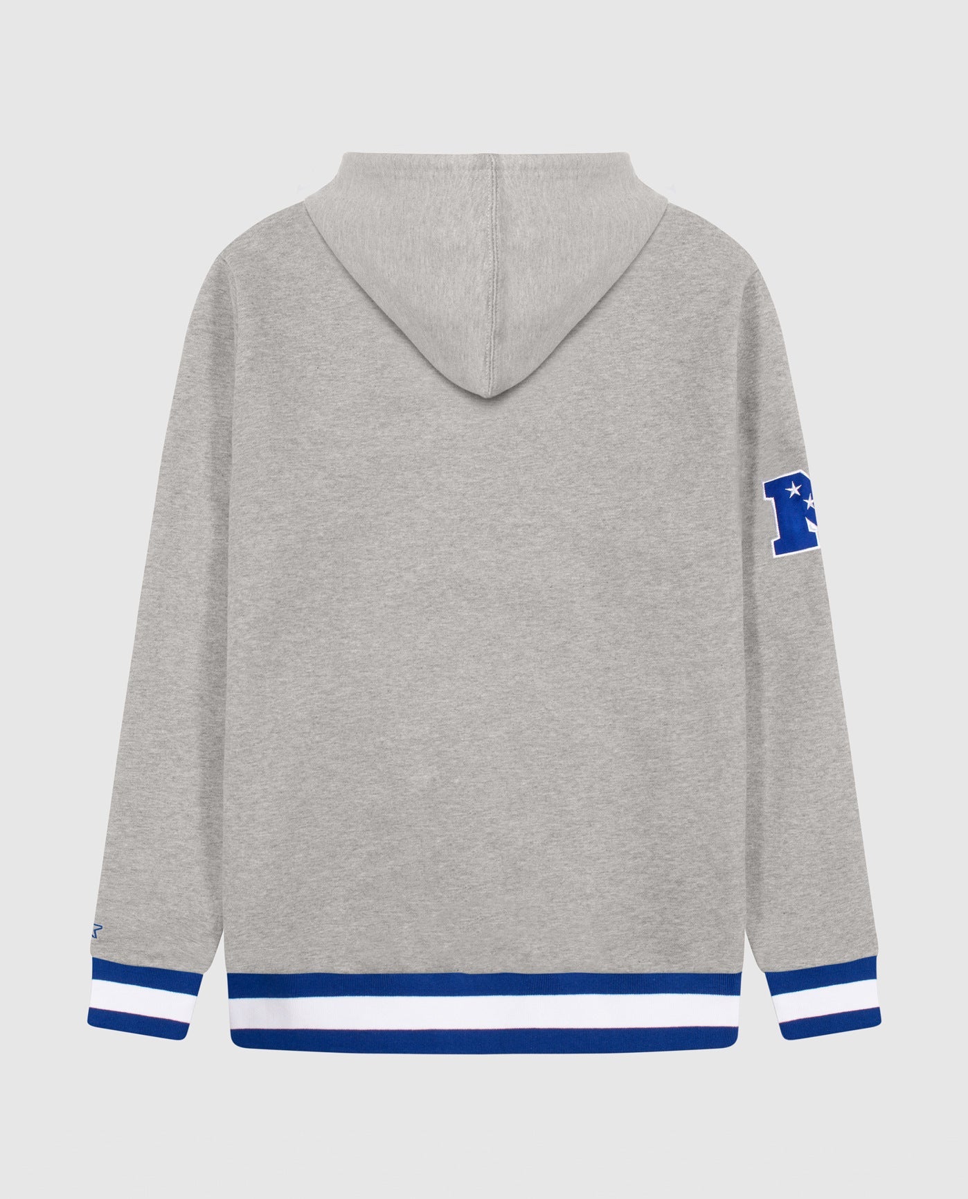 Back View of Starter Grey New York Giants Knit Hoodie Starter Sweatshirt | STR NEW YORK GIANTS HEATHER GREY