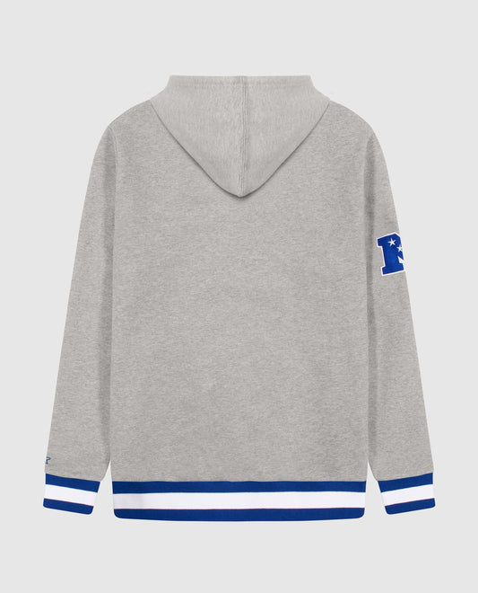 Back View of Starter Grey New York Giants Knit Hoodie Starter Sweatshirt | STR NEW YORK GIANTS HEATHER GREY