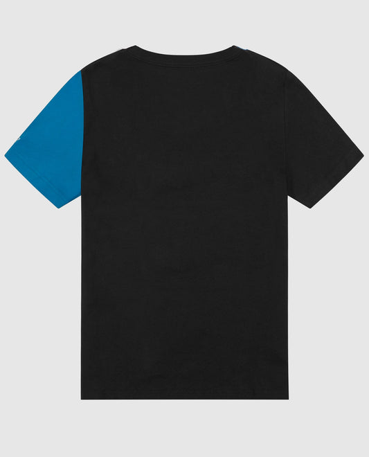 Back View of Starter Black Carolina Panthers Short Sleeve Crew Neck Starter Shirt | STR CAROLINA PANTHERS BLACK