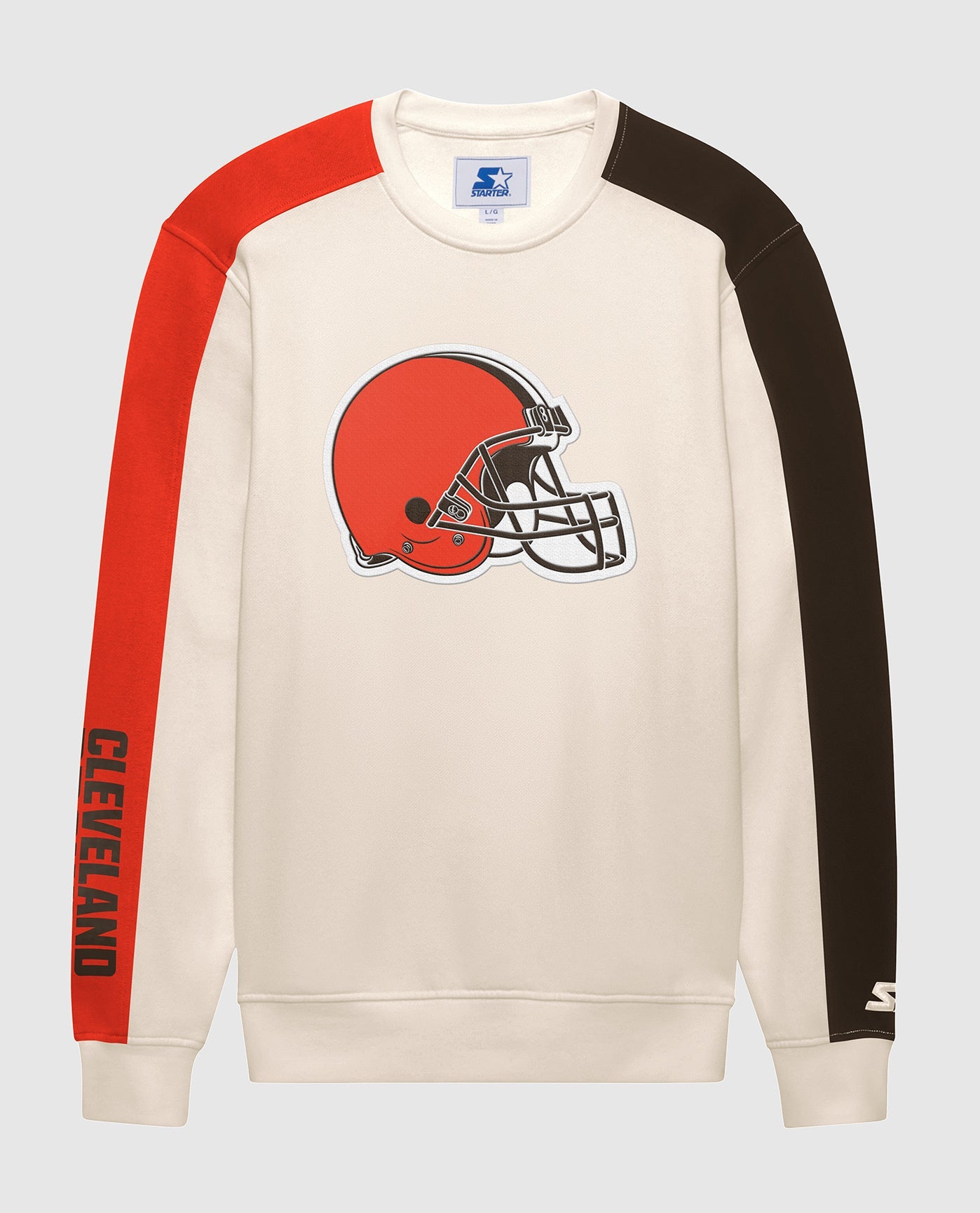 Front View of Starter Cream Cleveland Browns Team Crew Starter Long Sleeve Shirt | STR CLEVELAND BROWNS CREAM