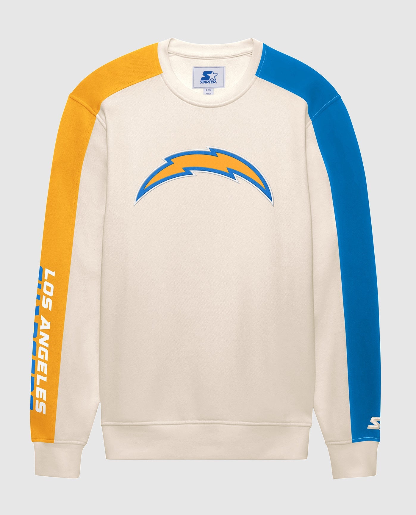 Front View of Starter Cream Los Angeles Chargers Team Crew Starter Long Sleeve Shirt | STR LOS ANGELES CHARGERS CREAM