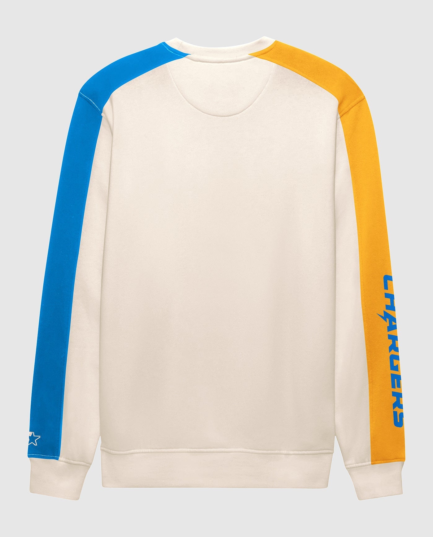 Back View of Starter Cream Los Angeles Chargers Team Crew Starter Long Sleeve Shirt | STR LOS ANGELES CHARGERS CREAM