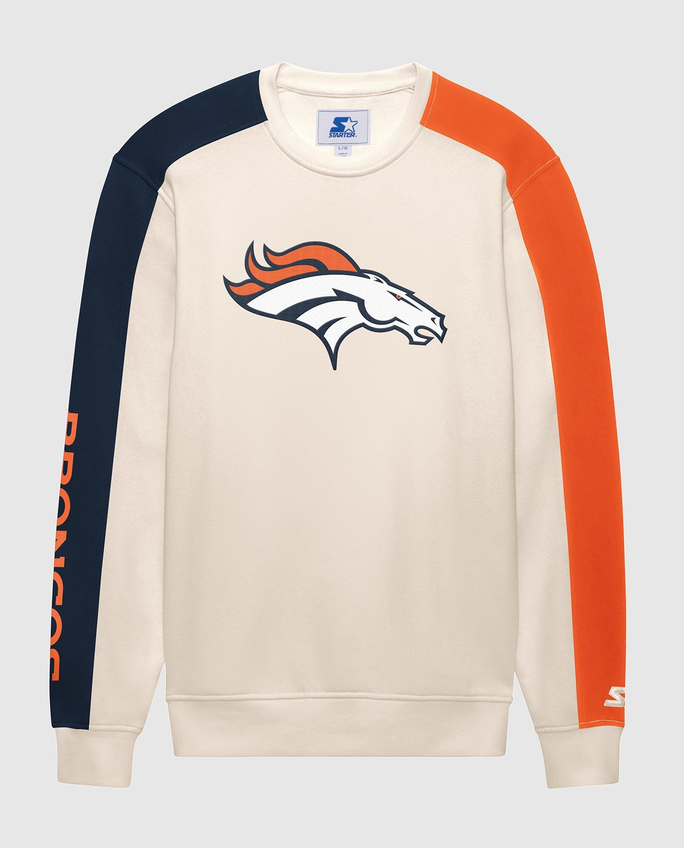 Front View of Starter Cream Denver Broncos Team Crew Starter Long Sleeve Shirt | STR DENVER BRONCOS CREAM