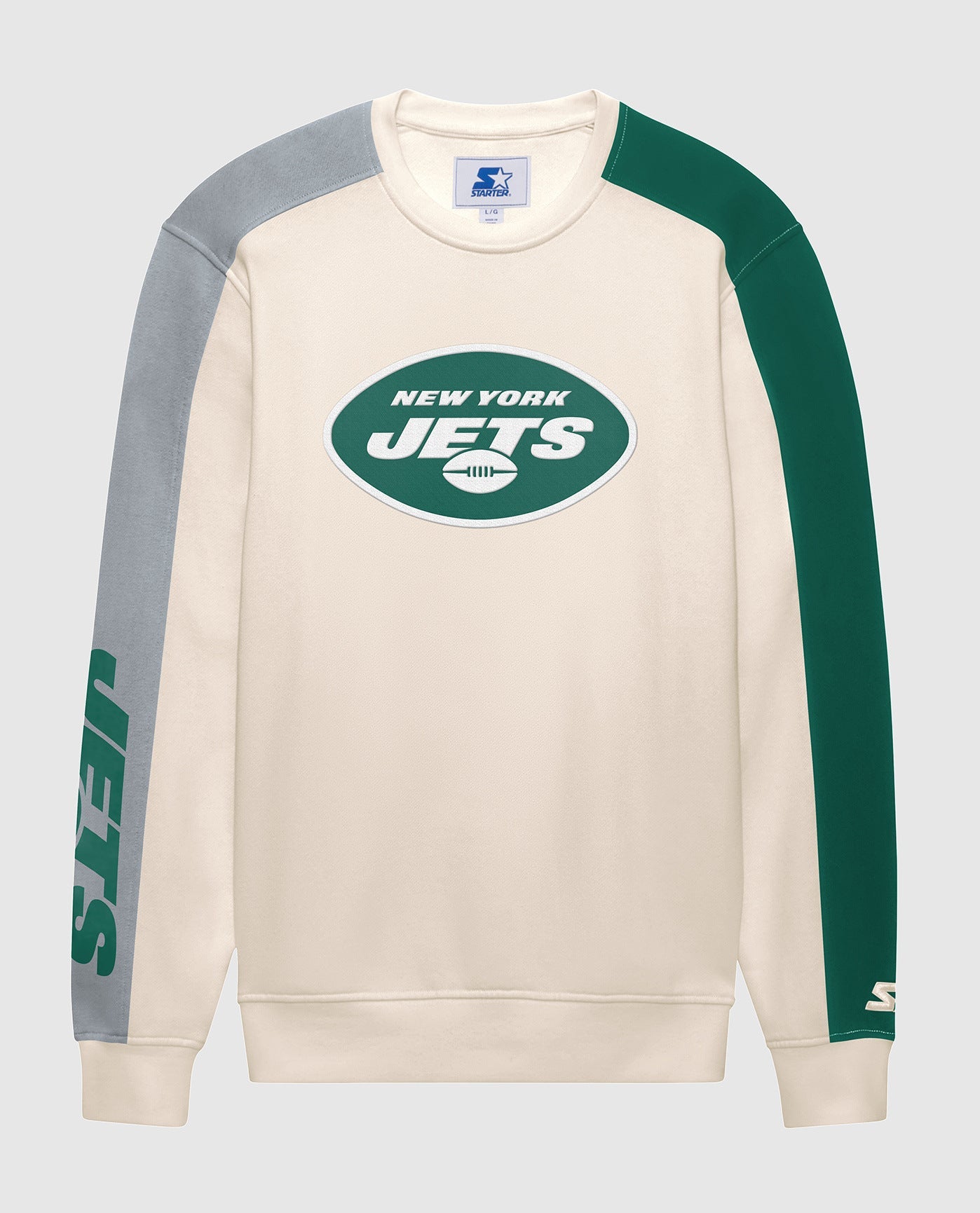 Front View of Starter Cream New York Jets Team Crew Starter Long Sleeve Shirt | STR NEW YORK JETS CREAM