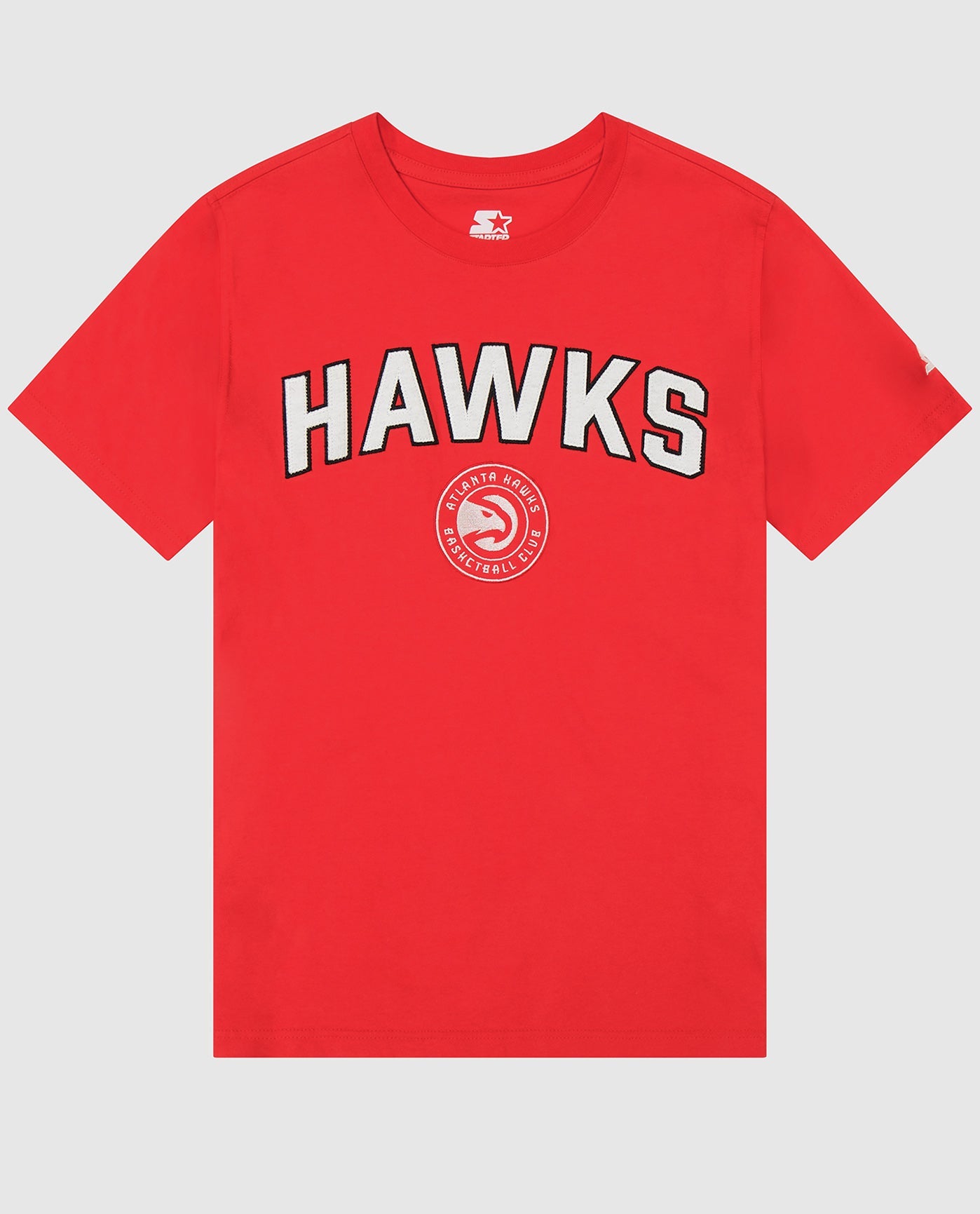 Front View of Starter Red Atlanta Hawks Retro Short Sleeve Shirt | STR ATLANTA HAWKS RED