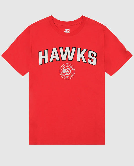 Front View of Starter Red Atlanta Hawks Retro Short Sleeve Shirt | STR ATLANTA HAWKS RED