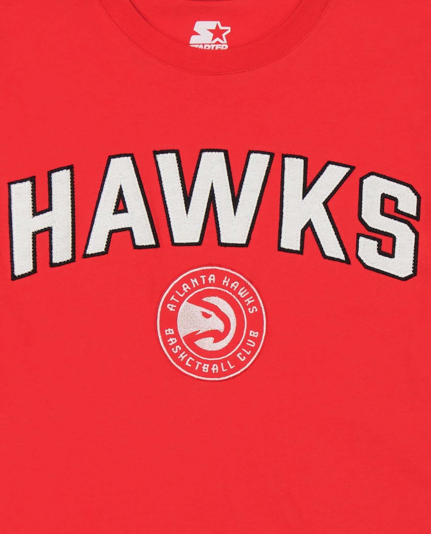 Side View of Starter Red Atlanta Hawks Retro Short Sleeve Shirt | STR ATLANTA HAWKS RED