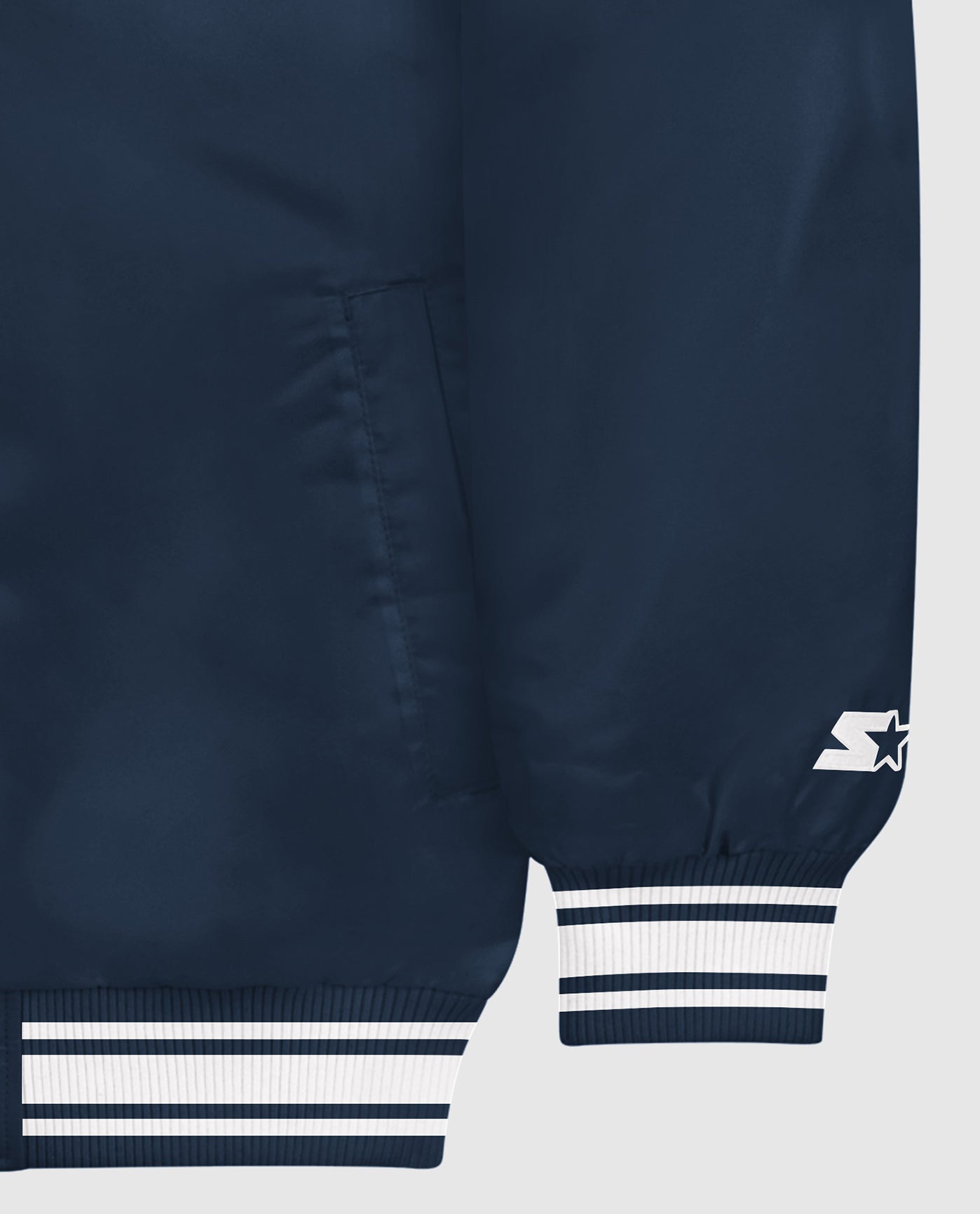 Detail View of Starter Navy Starter Locker Room Full-Snap Satin Jacket Navy | STR NAVY