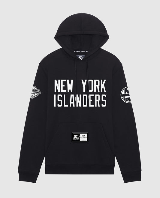 Front View of Starter Black New York Islanders Hat Trick Starter Hoodie | STR NEW YORK ISLANDERS BLACK