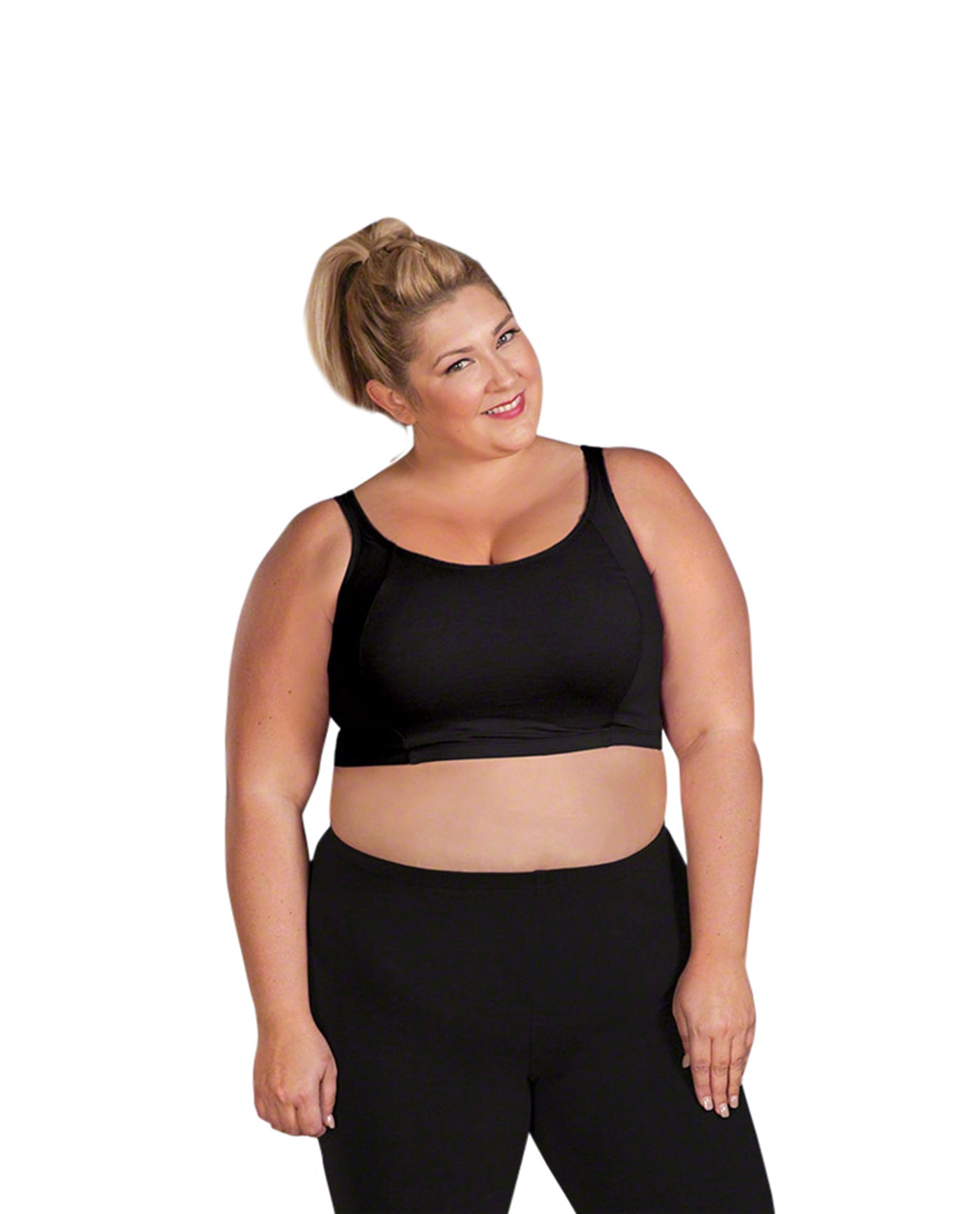 Front of Cotton Jersey Double Layer Plus Size Sports Bra | 001 OTPS Black