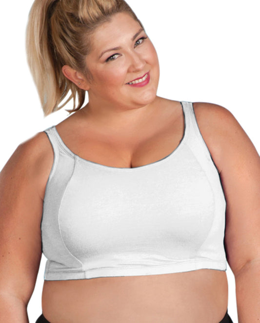 Front of Cotton Jersey Double Layer Plus Size Sports Bra | 002 OTPS White