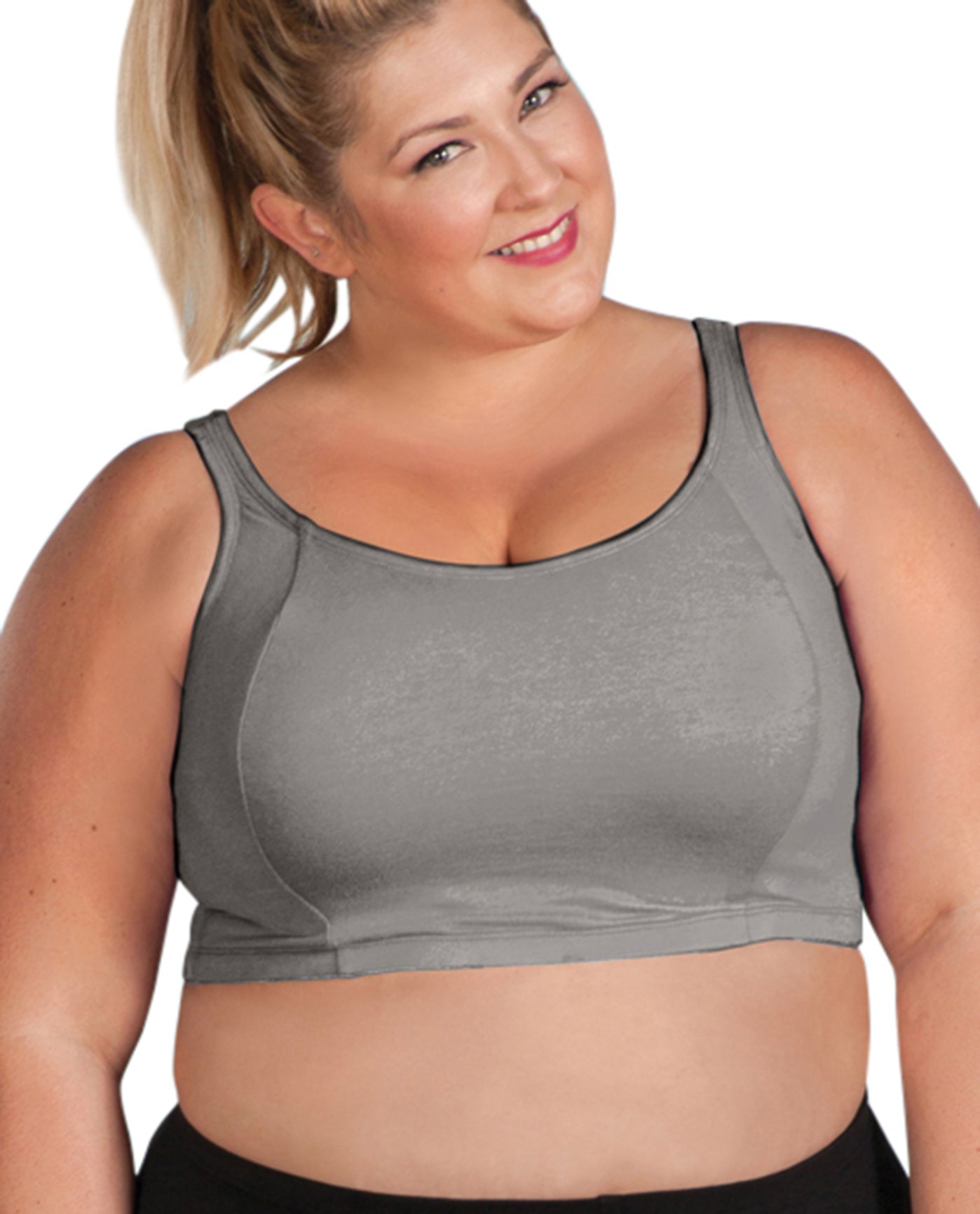 Front of Cotton Jersey Double Layer Plus Size Sports Bra | 023 OTPS Light Grey