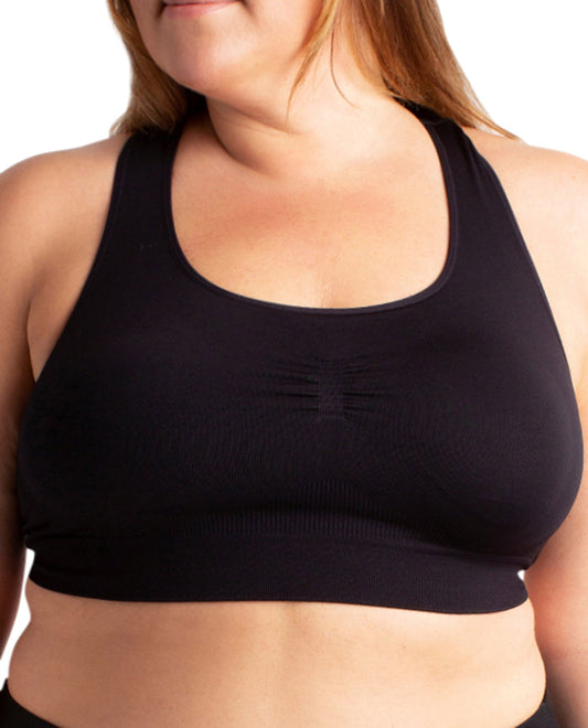 Front of Seamless Plus Size Sports Bra | 001 OTPS Black