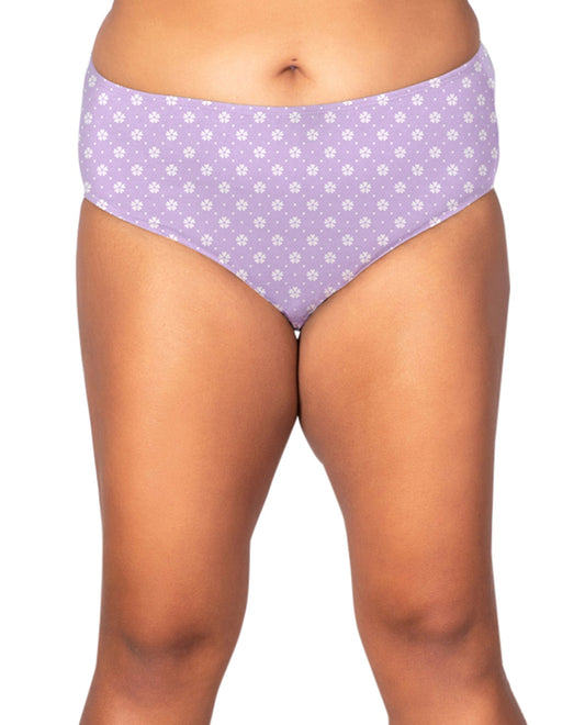 Front of 100% Cotton Printed Plus Size Panties | 200 OTPS Lavender Daisy