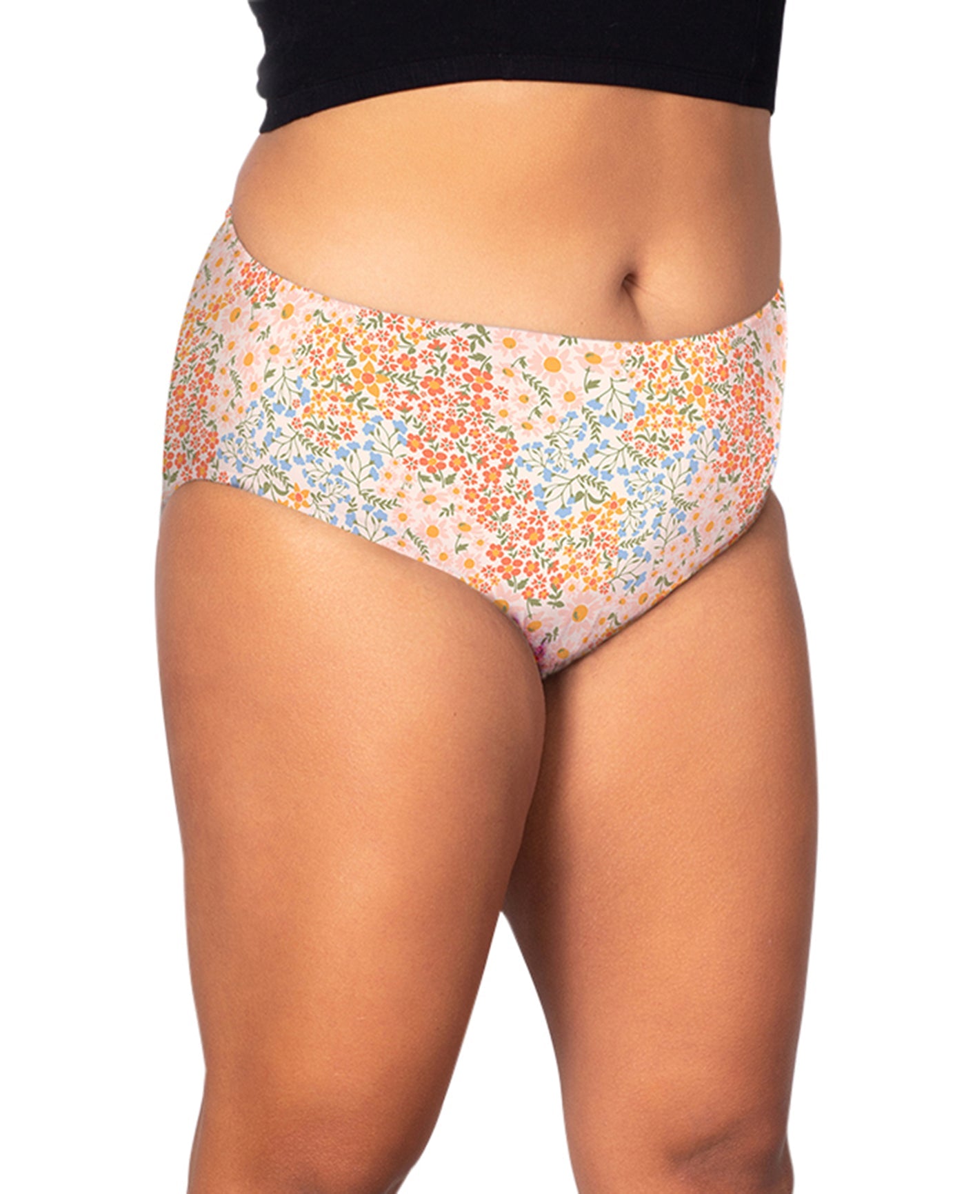 Front of 100% Cotton Printed Plus Size Panties | 261 OTPS Ditzy Patchwork Floral