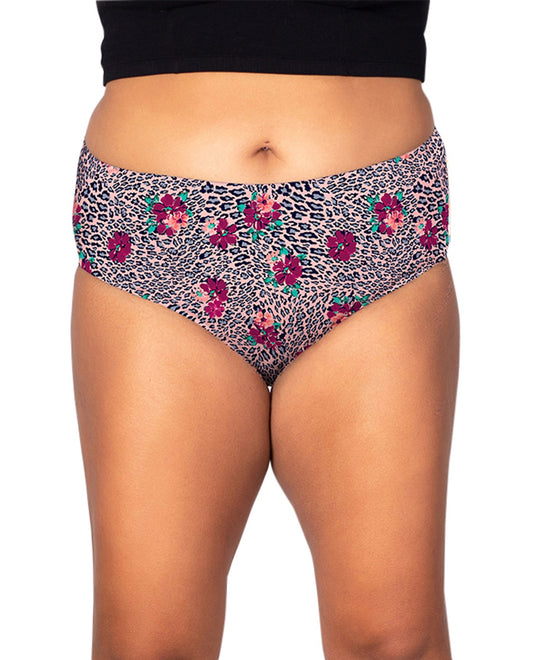 Front of 100% Cotton Printed Plus Size Panties | 262 OTPS Leopard Floral