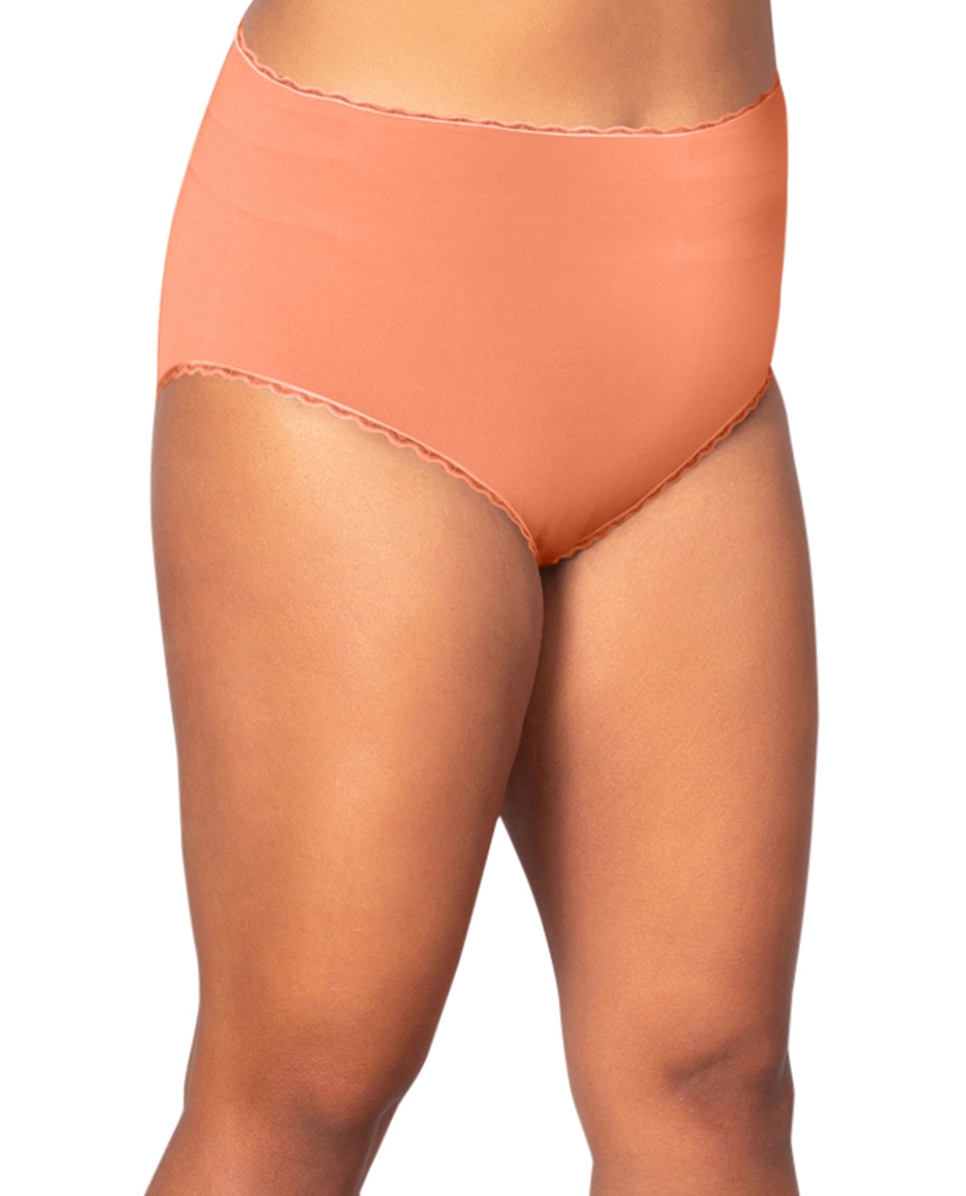 Front of Lace Trim Cotton Jersey Plus Size Panties | 025 OTPS Coral Pink