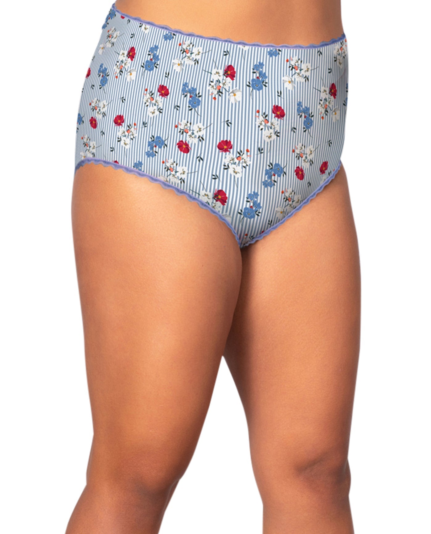 Front of Lace Trim Cotton Jersey Plus Size Panties | 220 OTPS Blue Floral