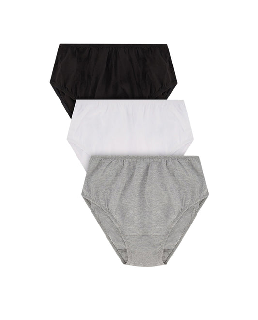 Front of 3-Pack 100% Cotton Solid Plus Size Panties | 274 OTPS Black/White/Grey