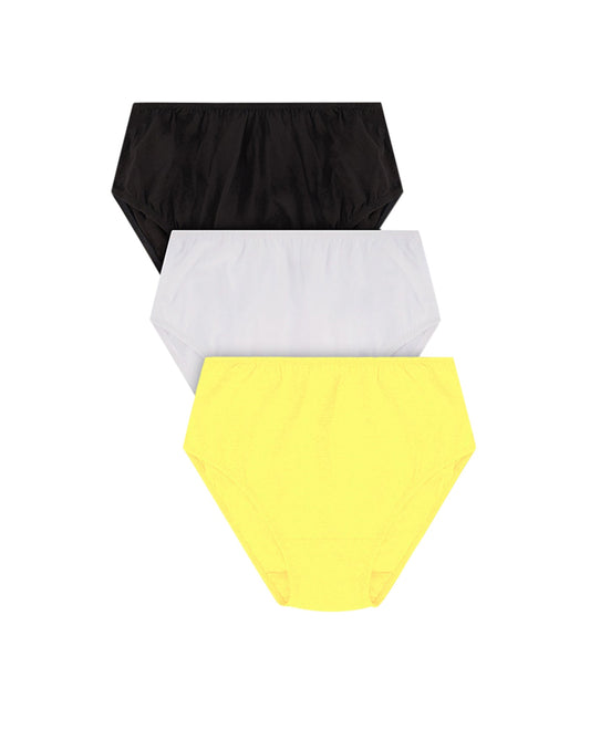 Front of 3-Pack 100% Cotton Solid Plus Size Panties | 275 OTPS Black/White/Yellow