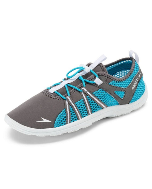 Front View of Speedo Grey And Turquoise Women'S Seaside Lace Water Shoes | SPE GREY