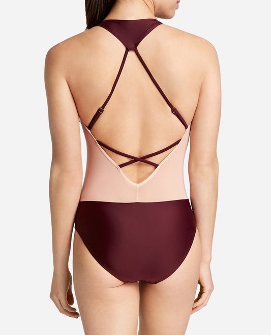 Back View Of Danskin Fig V-Neck Racerback Mesh Leotard | DSK FIG