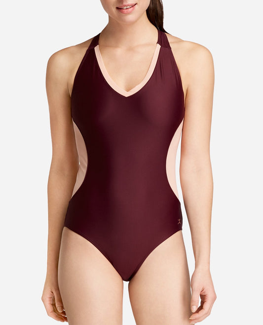 Front View of Danskin Fig V-Neck Racerback Mesh Leotard | DSK FIG