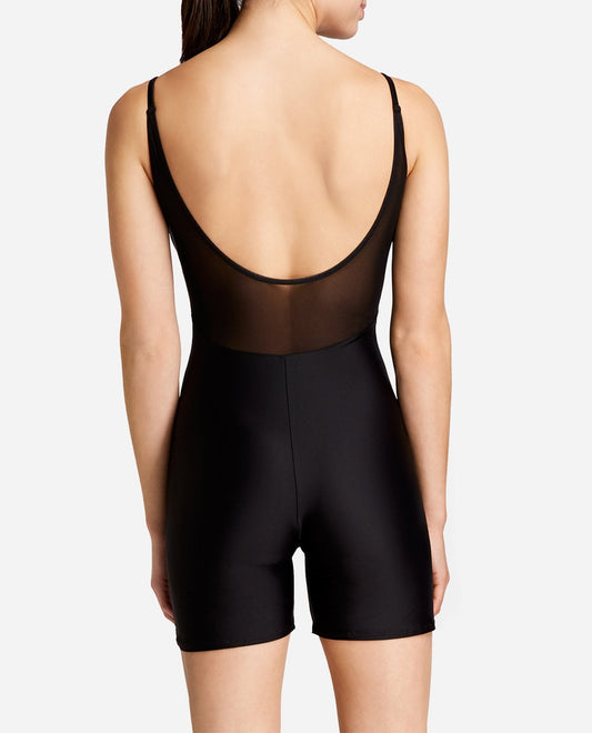 Back View Of Danskin Rich Black Camisole Mesh Biketard | DSK RICH BLACK