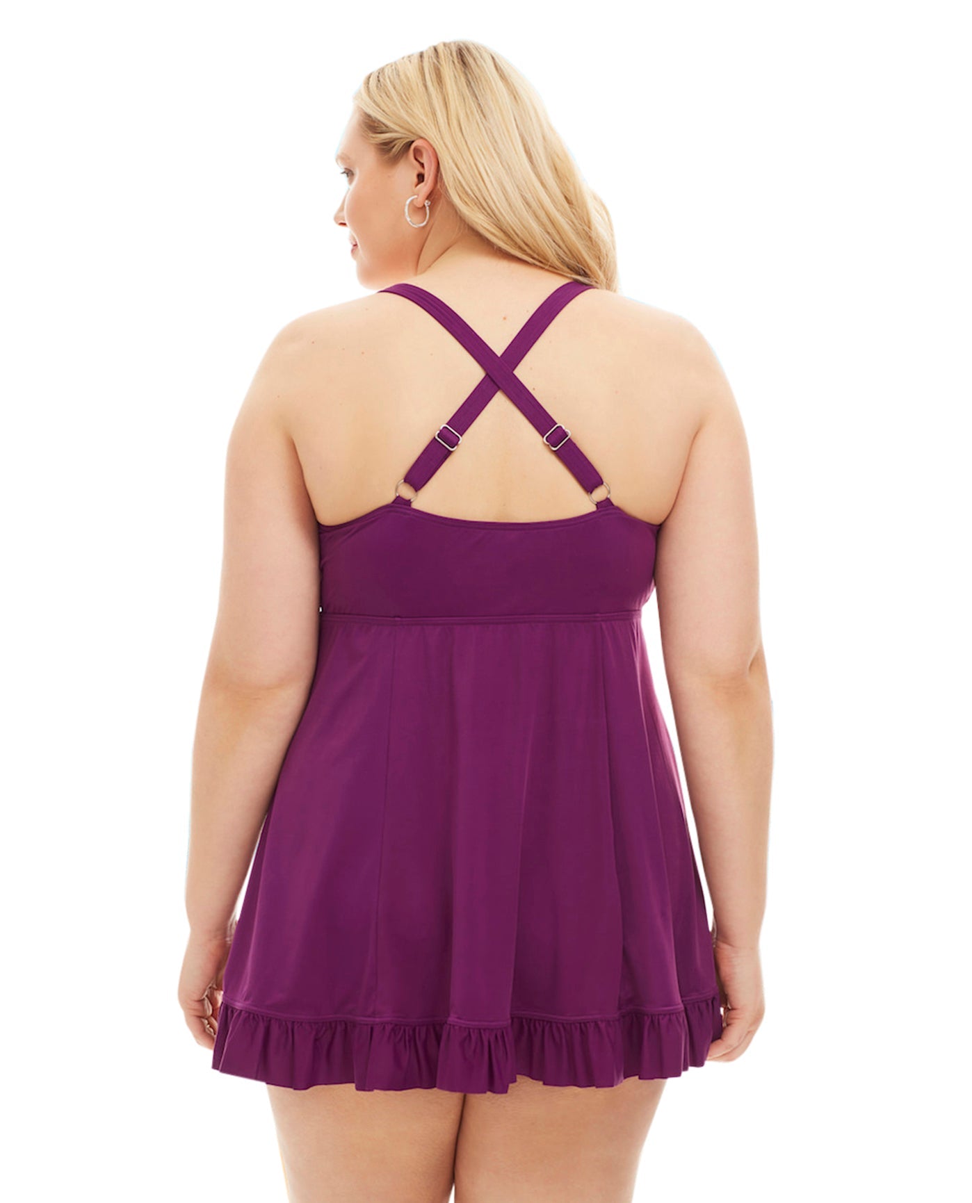 Back View of Always For Me Blackberry Plus Size Two Piece Swimdress Set | AFM BLACKBERRY