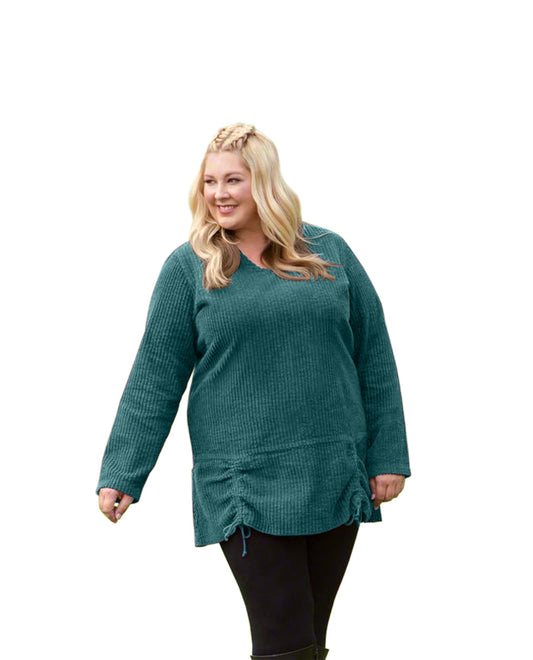 Front of Channel Islands Chenille Long Sleeve Rayanne Plus Size Pullover Sweater | ISLAN OTPS Island Blue