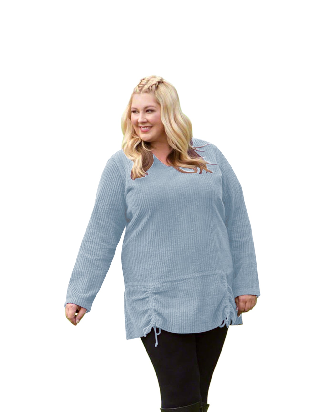 Front of Channel Islands Chenille Long Sleeve Rayanne Plus Size Pullover Sweater | SANJU OTPS Sanjuan Blue