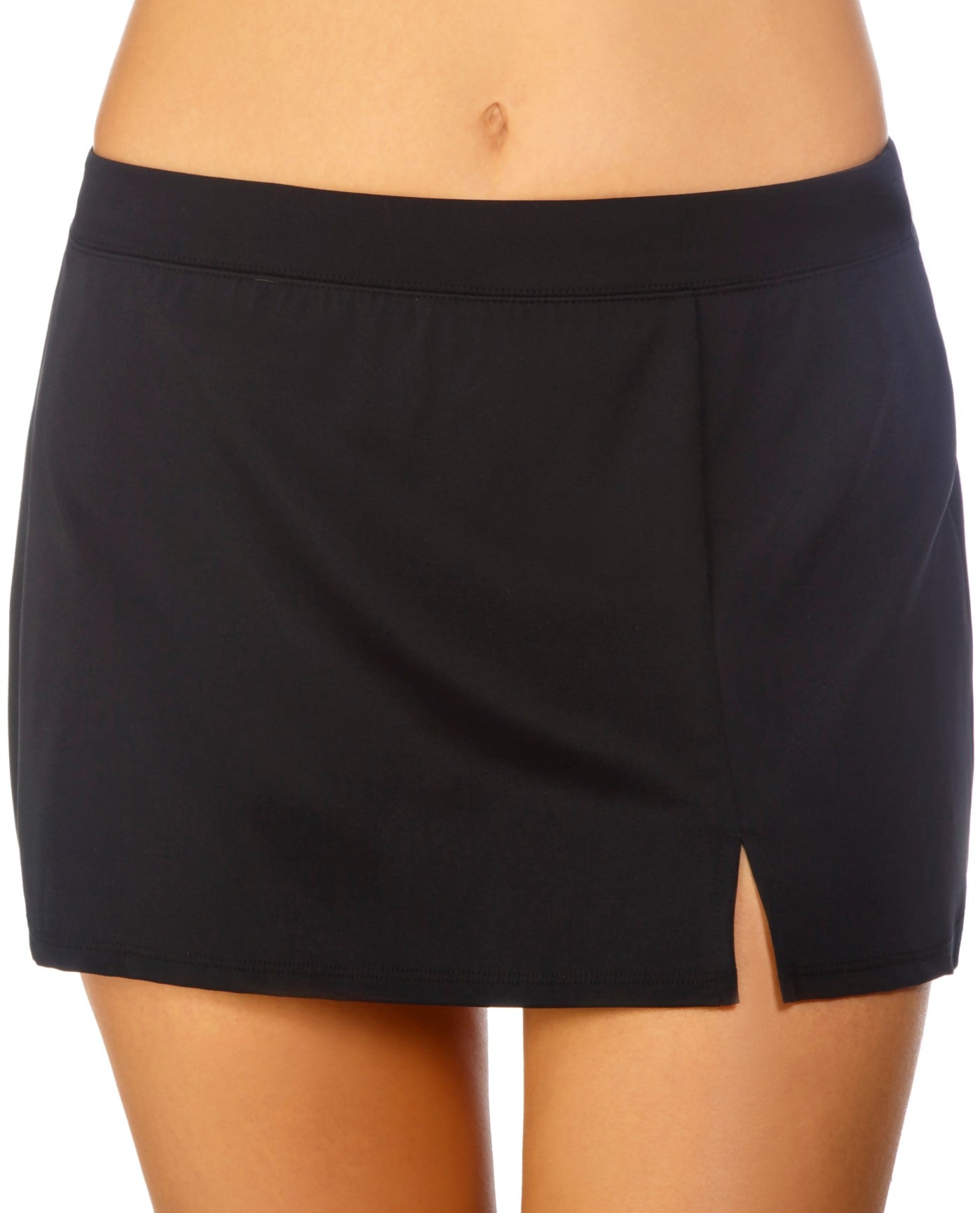 Front View of Caribbean Joe Black Side Slit Swim Skirt | JOE BLACK